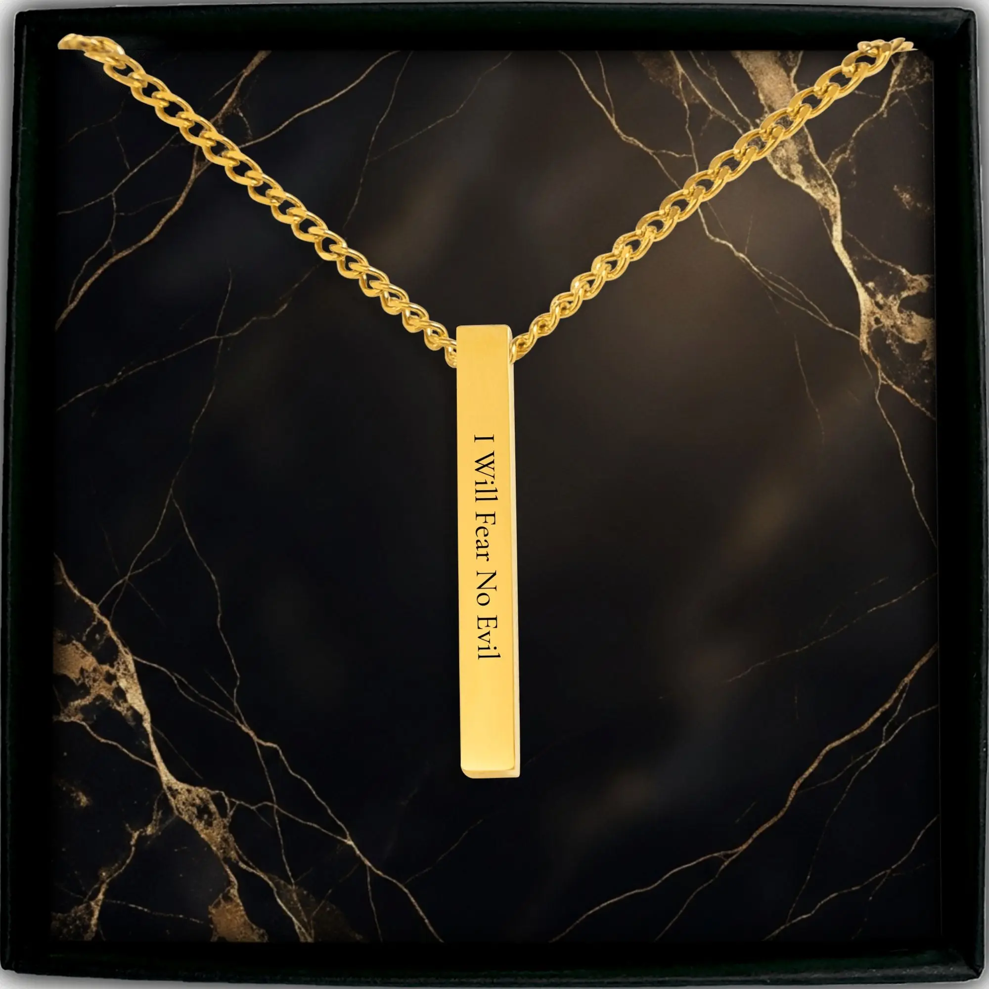 I Will Fear No Evil | Cuban 3D Bar Necklace