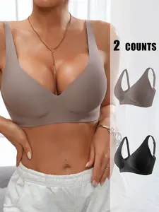 Jelly Wireless Womens Comfortable Fitted Wireless Bras Push Up Bralettes Seamless Smooth Tshirts Bras Deep V Everyday Bras Underwear Multiway Bra Breathable Bra