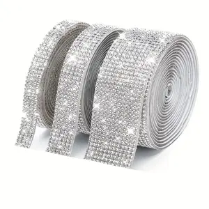 Rhinestone Ribbon, 3 Rolls Self Adhesive Rhinestone Ribbon, Bling Rhinestone Strip, Sparkling Rhinestone, Shining Rhinestone, Glitter Rhinestones, Rhinestone Tape Roll with Rhinestones for Crafts Phone Decorations