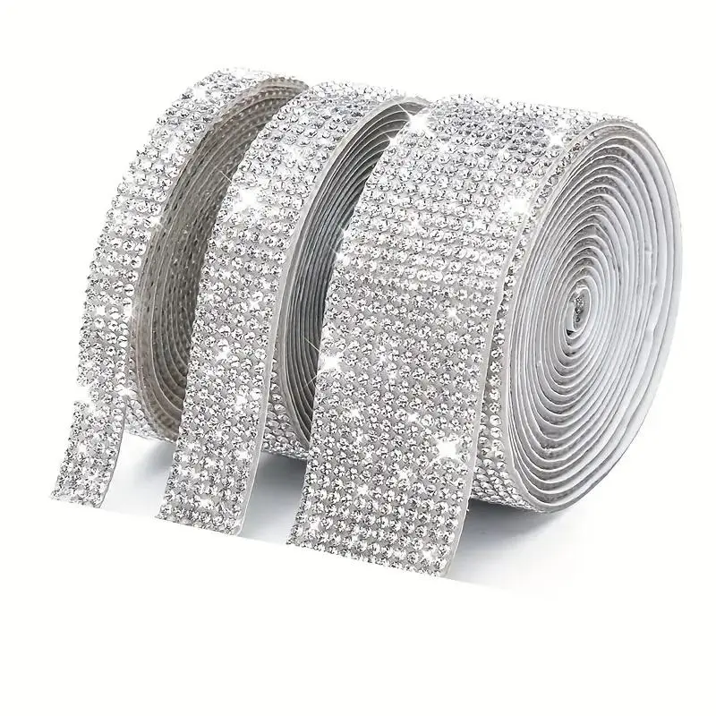 3 Rolls Self-Adhesive Crystal Rhinestone Ribbon, Rhinestone Sparkle Shiny Glitter Rhinestone Stickers for DIY Crafts, Car Decor, Phone Decoration, 2mm Rhinestones