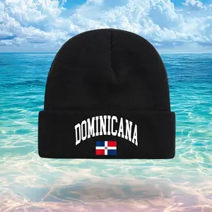 S&T Dominican Republic Dominicana Cheongsam Hat - Unisex Adult and Youth Winter Warm Hat, with Letter and Flag Design, Machine Washable, Comfortable Casual and Cultural Pride Accessory, Suitable for Men and Women, Ideal Gift for Dominican Culture Enthusia