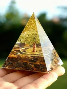 Olive Stone Tiger Eye Life Tree Orgon Pyramid, Handmade Home Desktop Decor, Crystal Orgon Pyramid, Natural Healing Gemstone, Natural Crystals, Orgonite Pyramids, Gemstones and Crystals