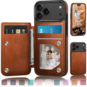 iPhone 17 Pro Case Wallet with Card Holder Magnetic Clasp RFID Blocking Leather Protection Shockproof for Apple 17 Pro 6.3 Inch Light Brown