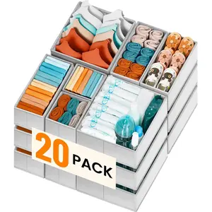 20 Pack Drawer Organizer Bins - Grey Fabric Closet Organization and Storage Dividers for  Clothes, Adult Socks, Underwear, Bra, etc.