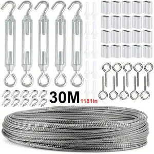 1 Set PVC Coated Steel Cable Rope, 15/30 Meters Long, Adjustable Height Garden Wire Railing, Outdoor Tent Rope, DIY Assembly Rope Kits, Adjustable Hanging Ropes