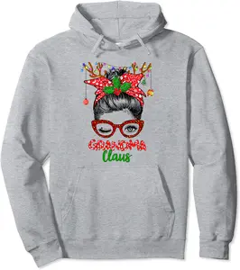 Grandma Claus Messy Bun Matching Family Christmas Grandma Pullover Hoodie - Rosazamorap Shop 43B09JS93JM5