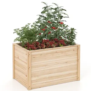 COSTWAY - Wooden Raised Garden Bed Elevated Planter Box with Open-Ended Base