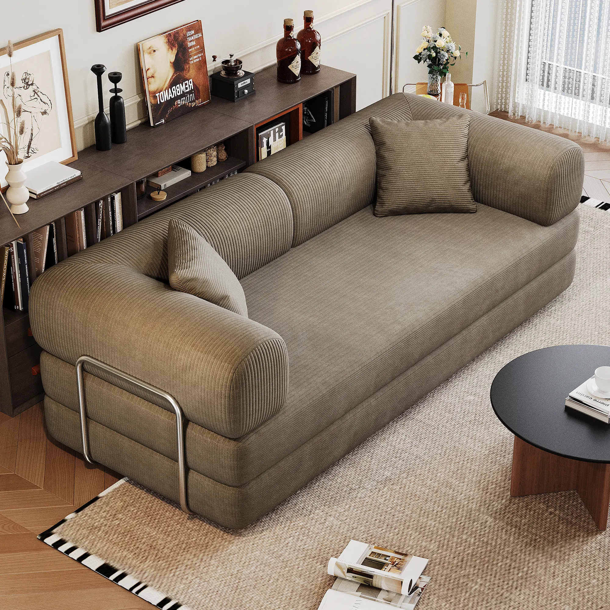 Convertible Sleeper Sofa Bed, 79" Modular Boneless Couch Bed, Foldable Sleeper Loveseat Sofa Bed for Living Room, Corduroy Fabric, No Assembly Required, Queen to King Size, Camel
