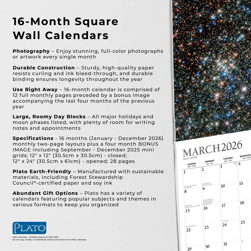 Outer Space | 2026 12 x 24 Inch (Hanging) Monthly Square Wall Calendar | Foil Stamped Cover | Plato | Universe Cosmos Inspiration 5