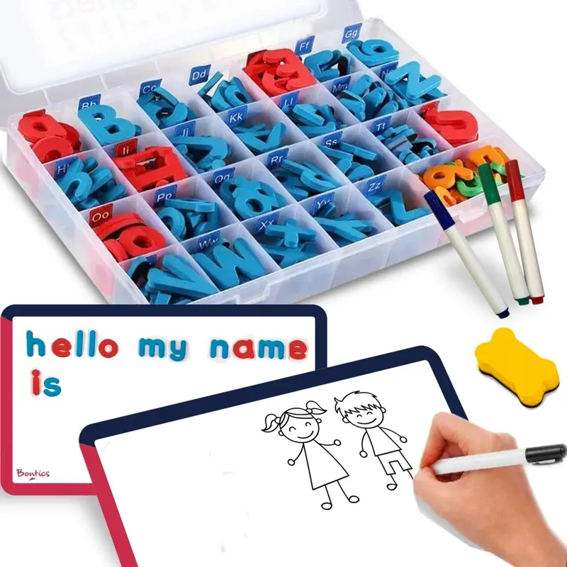 Magnetic Alphabet Letters for Kids – Colorful ABC Fridge Magnets for Learning & Pl Bontics Magnetic Alphabet and Numbers Learning Set with 156 Lower Case Letters 52 Upper Case Letters 10 Numbers 9 Symbols 2 Magnetic Boards & 3 Markers for Early Education