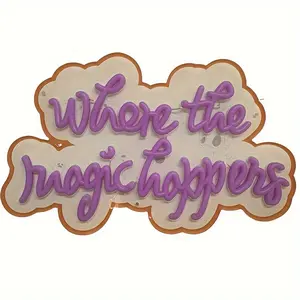 Acrylic Neon Sign LED Light, Where the Magic Happens Adjustable Brightness Ambient Lighting, USB Halloween Decor Campsite Decor Nightlight, Mountable Acrylic Sign with Hanging Chain and Screw Fixation Options pretty neon neonbrows lc neon