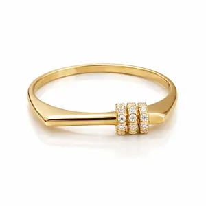 Mystique Jewelries Minimalist Gold Cubic Zirconia Bar Square Signet Flat Top Ring, Elegant Geometric Statement Jewelry