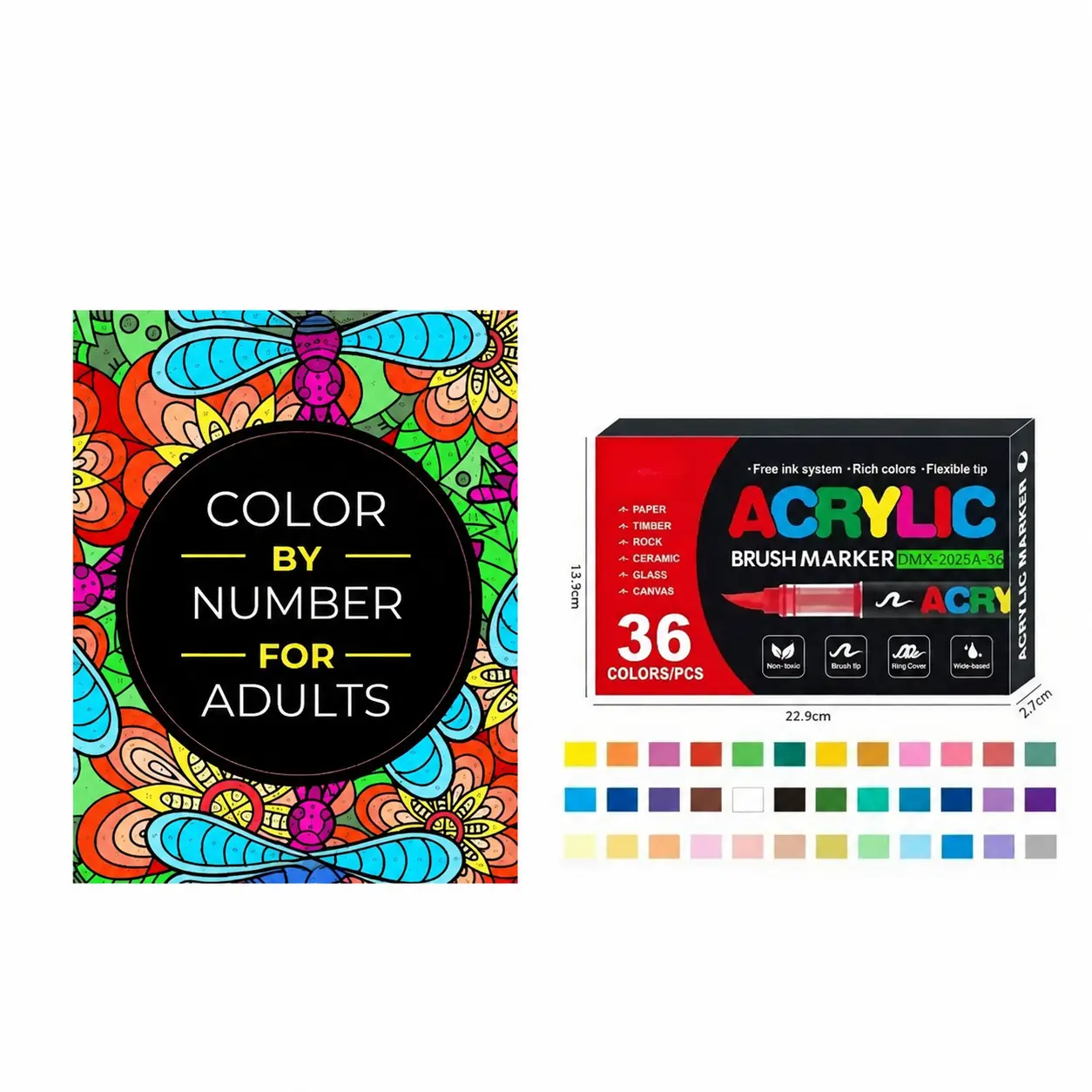 Direct-Liquid Marker Coloring Book Set – 36 Colors