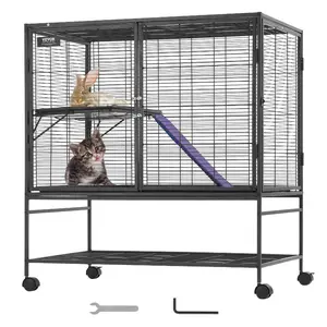 39-Inch Rolling Metal Frame Large Critter Cage, 2-Tier Habitat with Ramp, Tray & Rolling Wheels, Easy-Setup Home for Pet Rats, Guinea Pigs