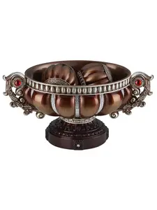 HomeRoots 468323 9 in. Polyresin Decorative Bowl with Orbs, Reddish Bronze & Silver
