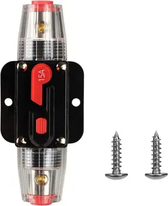 Circuit Breaker  15A  Fuse Inline Holder Resettable Fuse Manual Reset 12V-48V DC for  Audio Sound Amplifier System RV  Marine Boat