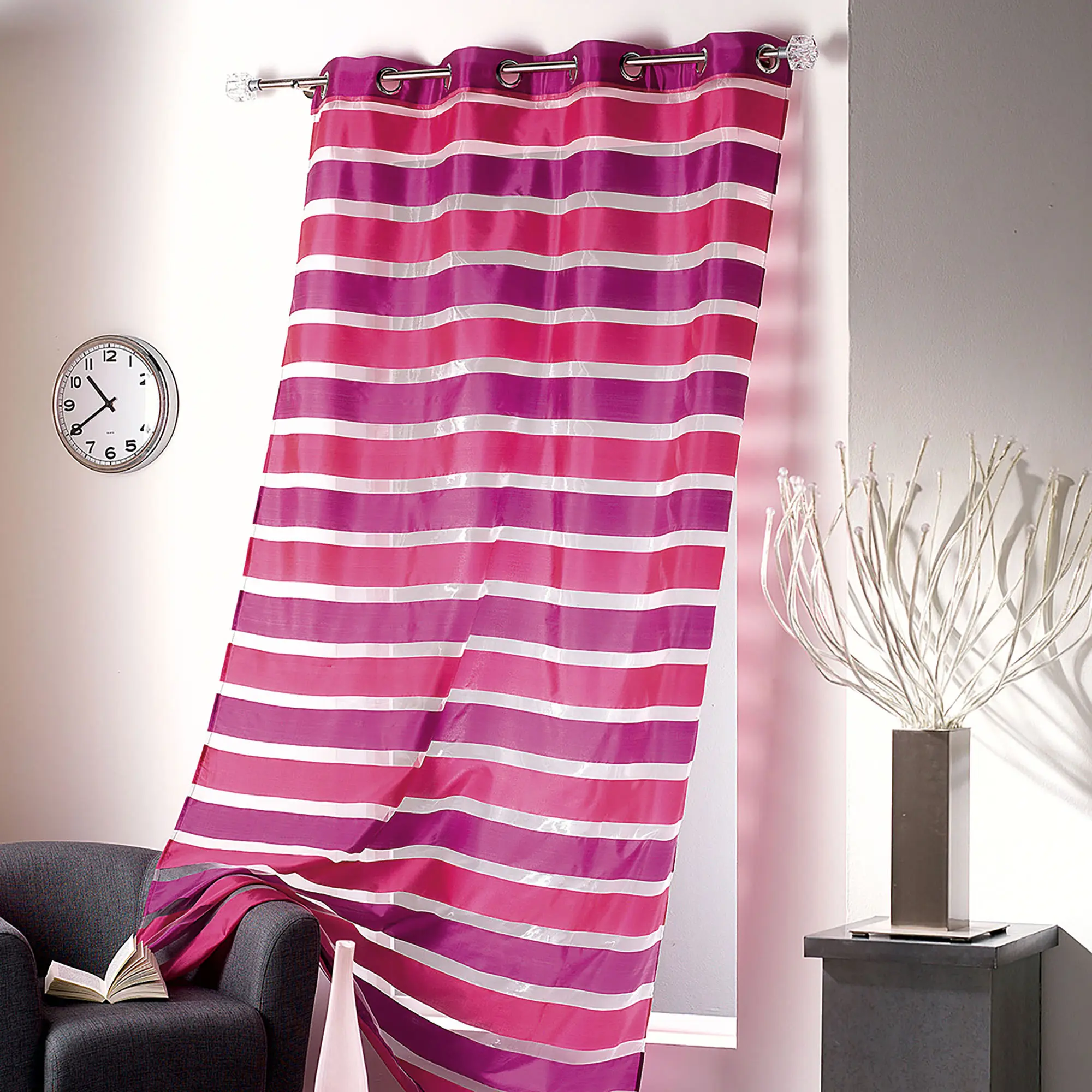 Striped Sheer Curtain Panel - Bright Pink and Fuchsia, Light-Filtering Drape for Modern Home Décor, 95 x 55 Inches
