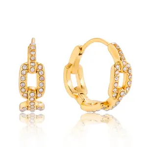Dainty Diamond Pave Chain Hoop Earring