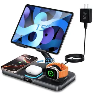 SPGUARD 2026 Unique New Style - Wireless Charger 6 in 1 Wireless Charging Station for Multiple Devices, Mag-Safe Charging Station with Clock Display and Night Light for iPhone 17/16/15/14/ 17 Air/Pro/ Pro Max/iWatch/iPad Pro 2025/AirPods Pro 3