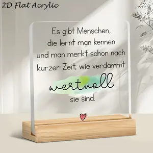 German Inspirational Acrylic Desk Sign, 5.12"x4.72" Heartfelt Friendship Quote Plaque with Wooden Base, 2D Flat Printed Decorative Plaque for Friend, Colleague, Birthday Gift, Wood an owl mom decor