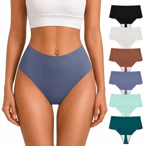 Seamless High Waisted Tag-Free Thongs 6-Pack cheeky underwear Comfortable Rise Casual Panties Set fashion comfy period breathable panty Fit Fabric