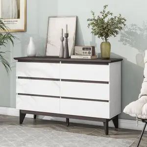 Wide size Drawer Storage Cabinet 6-drawer Chest of Drawers for Bedroom Living Room White and Walnut color 47.2'' W x 15.74'' D x 30.7''H