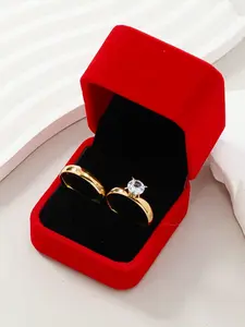 Fashion Stainless Steel Durable Couple Ring Set, Engagement Rings, Bridal Rings, Dual Rings, Wedding Accessories, Includes Gift Box, Perfect for Couples