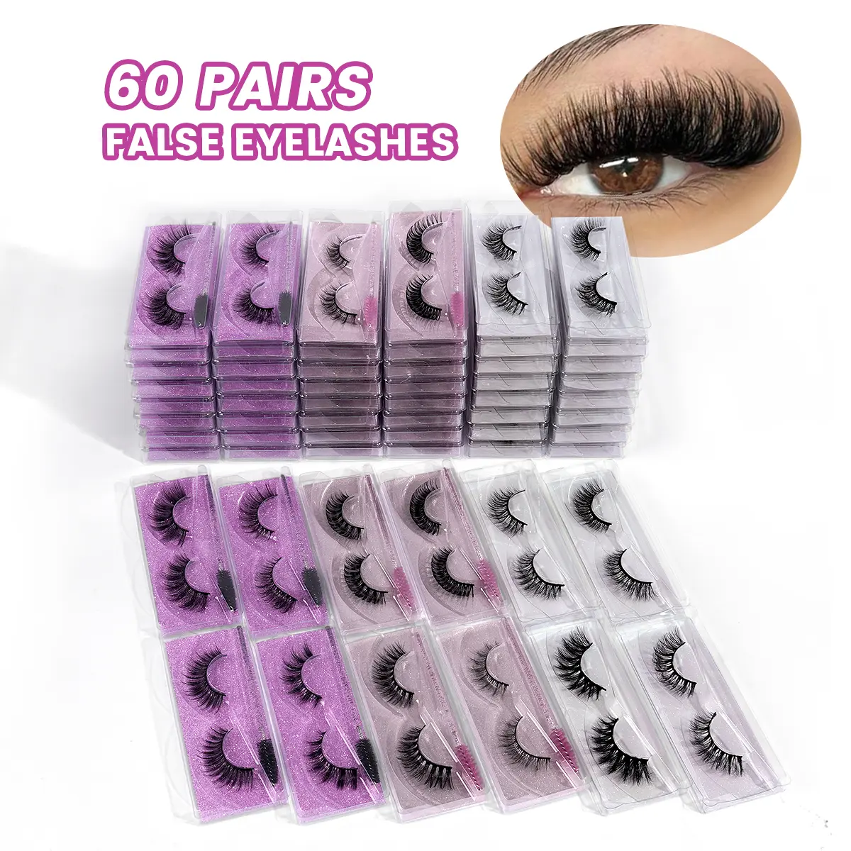 MAGEFY False Eyelashes Kit, 60 Pairs of Fluffy Strip Lashes in 12 Styles with Natural Curls for a Wispy Cat-Eye & Lengthening Look, Includes Application Tools, False Eyelashes & Adhesives, Kit Pack