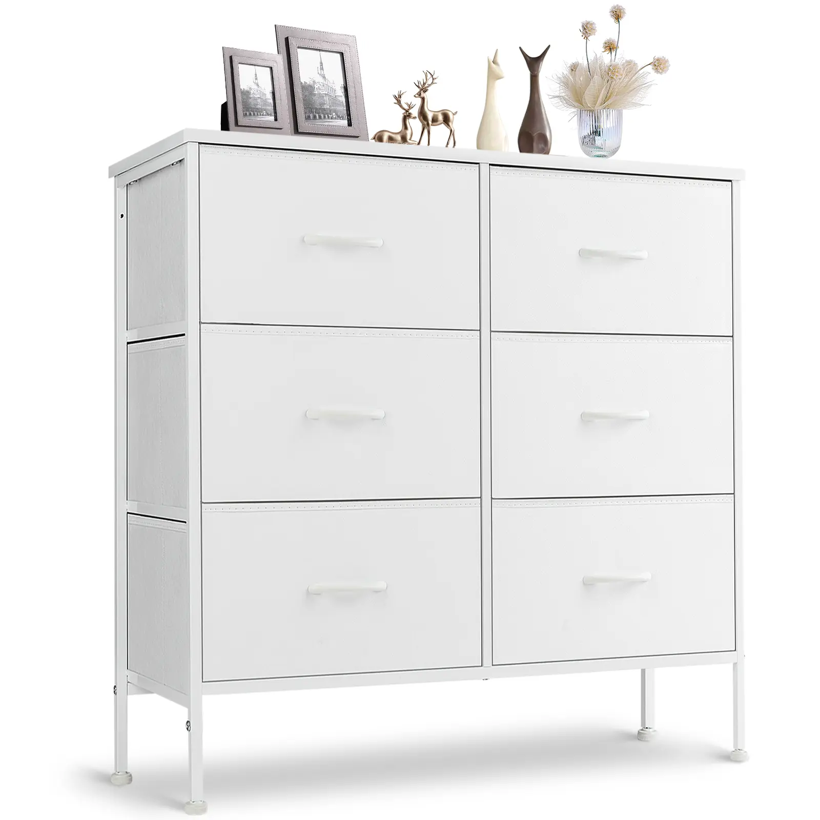 6-Drawer Wide Dresser Cabinet - Metal Frame, Wooden Top, 45" TV Stand, Bedroom Drawer Dresser, Storage Organization Furniture for Living Room, Drawer Dresser Cabinet