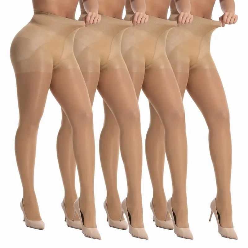 High Waist Tummy Control Pantyhose Women Shaping Sheer Tights 360° Sculpting Oil Shine Finish 2/4 Pack Nylon Womenswear Breathable Light Outfits