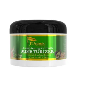 J'Organic Solutions Strengthening & Growth Moisturizer 8 oz Fermented Rice & Avocado Cream with Rice Milk, Manuka Honey & Sulfur for Haircare - Moisture, Hydrating Aloe Argan