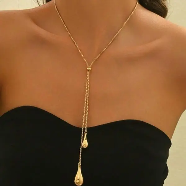 Women's Elegant Gold Tone Teardrop Pendant Necklace - Minimalist Design, Delicate Chain - Gold Necklace Women, Chain Jewelry for Everyday Wear, Chain Jewelry Necklaces