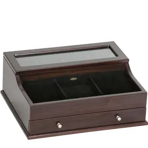 Mele & Co. Hampden Men's Glass Top Valet in Mahogany Finish