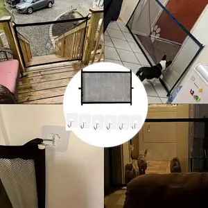 Expandable pet door fence! 1 door net + 6 hooks - suitable for dogs and cats - adjustable portable design, made of durable PE mesh and stainless steel frame, universal indoors and outdoors for easy home and yard installation