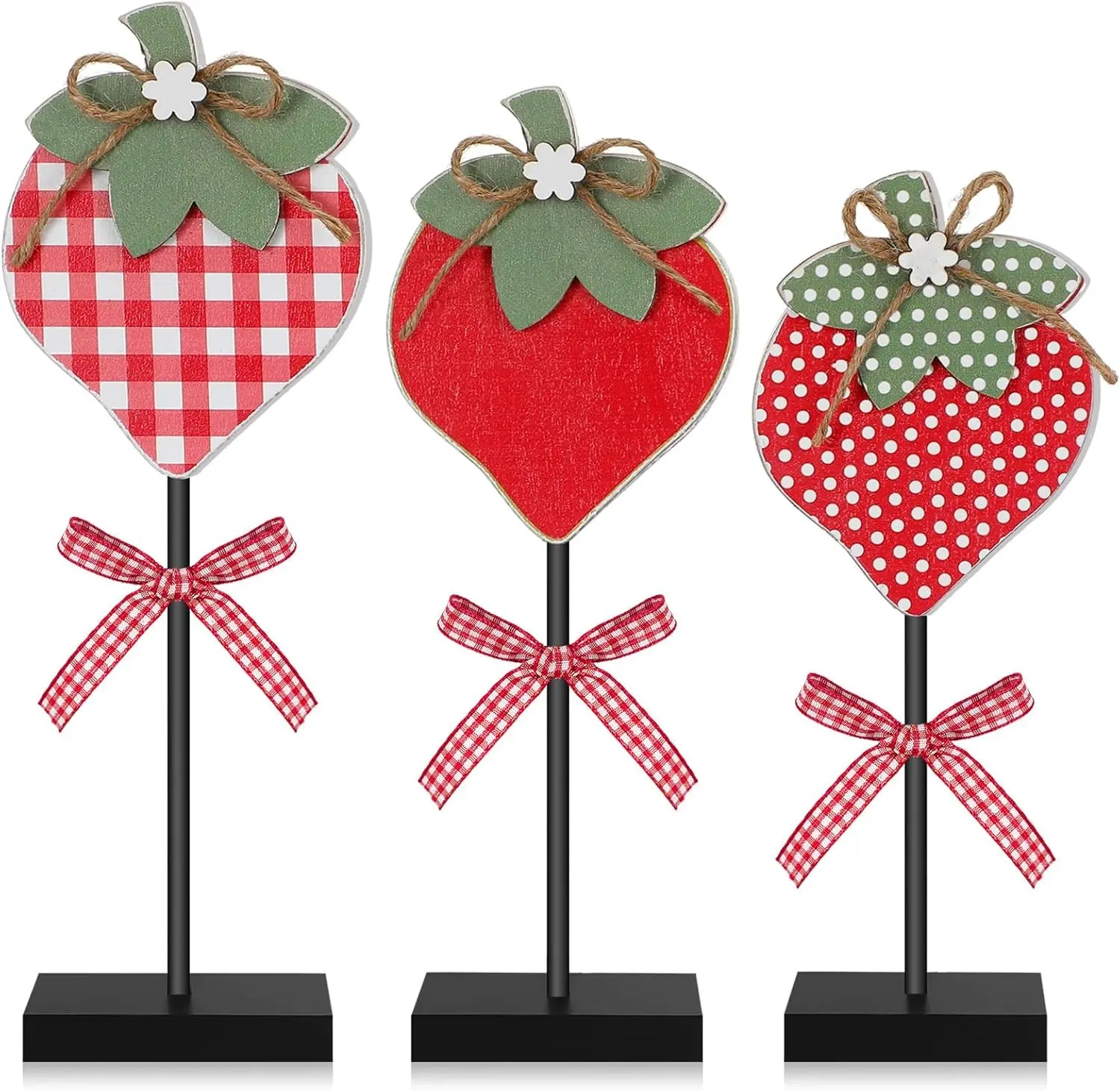3 Pcs Strawberry Table Decor Strawberry Wooden Centerpiece for Tables Summer Freestanding Wood Table Sign Farmhouse Sweet Wooden Sign Standing Decorations for Coffee Home Office Shelf