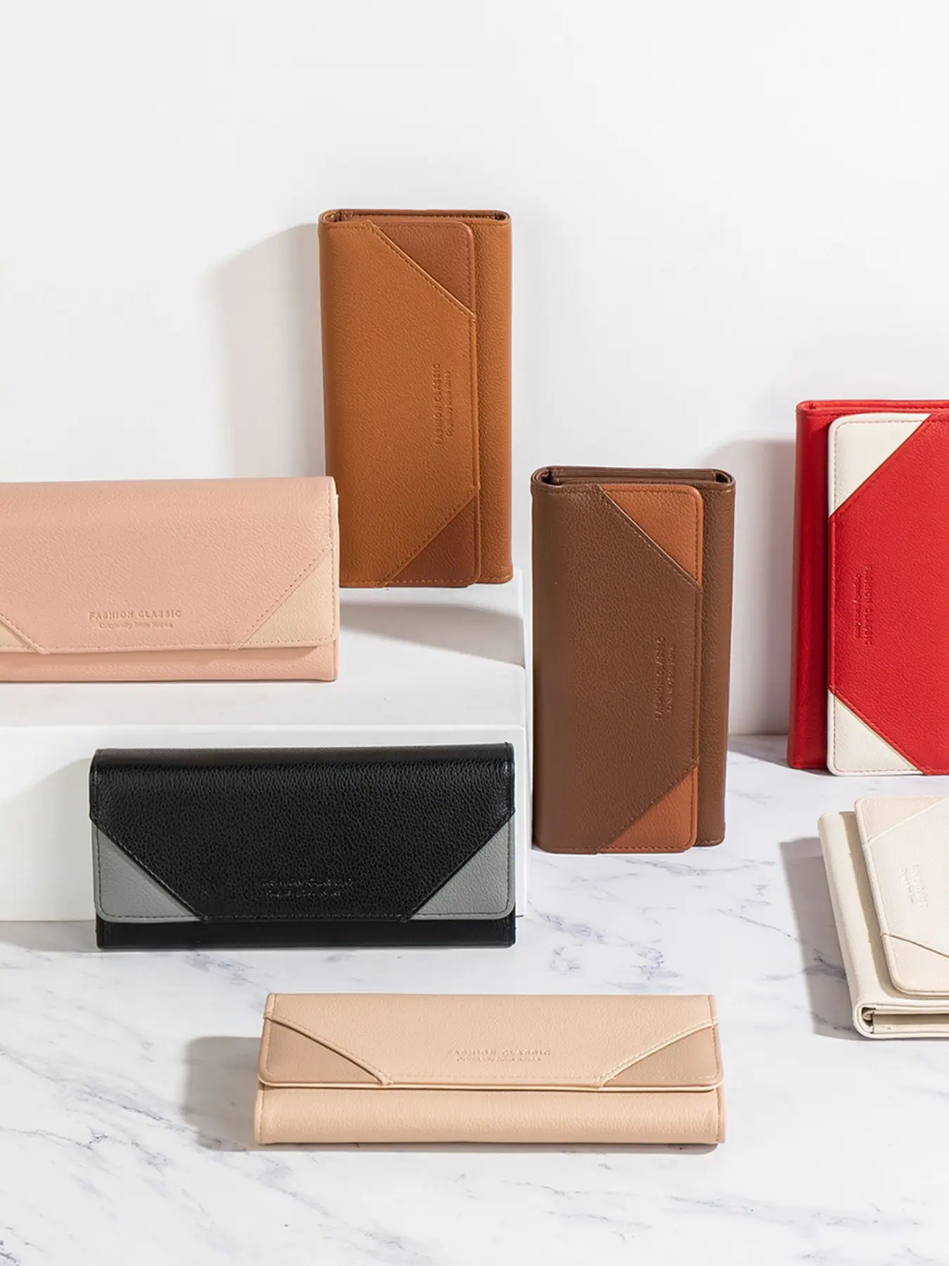 Colorblock Long Wallet, Multiple Colors Available, Multi-Card Slot ID Holder, Portable Handheld Money Clip Card Case