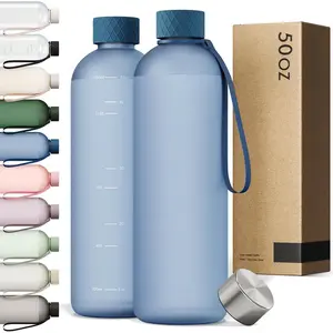 Large Water Bottle 50oz [Lightweight & Shatterproof] Fits Backpack & Cupholder for Travel, Sports, School - Blue water bottle no straw - 1.5 Liter water bottles - 50oz Water bottle