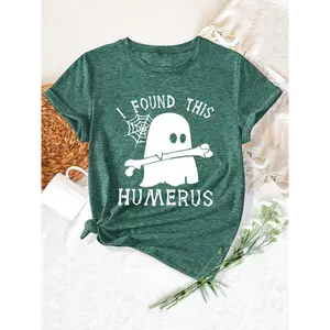 Women's Funny Humor Graphic T-Shirt - "I Found This Humerus" Slogan & Mummy-Wrapped Skeleton Nurse Design, Casual Round Neck Short Sleeve Tee for Halloween, Themed Parties Attire, Machine Washable All-Season Comfort Fabric Tops