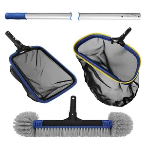 Pool Cleaning Kit, Includes Semi-Deep Pool Skimmer Net, Aluminum Frame Leaf Rake, 20” Pool Brush with 13ft Adjustable Pole