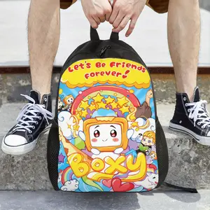 ZLIENSZUS Lankybox Foxy Boxy Kawaii Backpack - Vibrant Cartoon Print with Stars & Rainbows, Durable Polyester Single-Layer School Bag for College, Short Trips & Light Carry Essentials