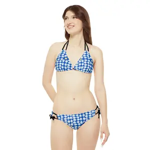 African Cowrie Shell Strappy Bikini Set / (Blue)