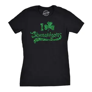 Womens I Clover Shenanigans GLITTER T Shirt Novelty Saint Patricks Day Shirt Funny Womens T Shirts Cute Vintage Fashion Casual Ladies T-Shirt Gift Saint Patrick's Day Tops for Women Funny Drinking Top Women's Black