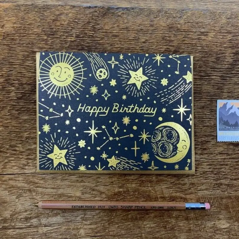 1PC Celestial Birthday Card, Space Themed Foil Print Design, Blank Inside for Personal Messages, Perfect Gift for Birthdays & Celebrations