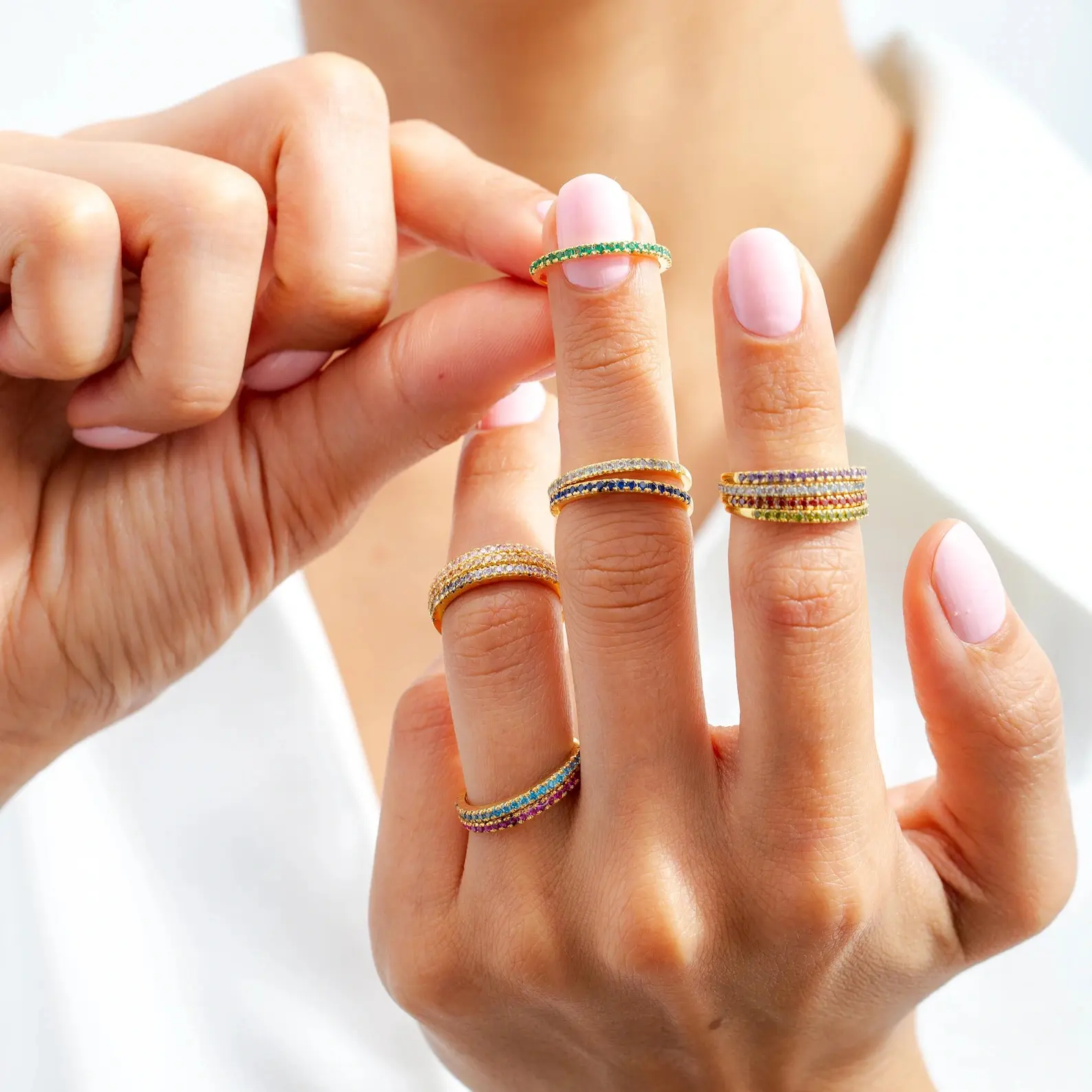 Women's Gemstone Birthstone Ring - Unique Multi-Band Sparkling Crystal Stackable Interlock Design, 1-12 Month Birthstone Fashion Jewelry, Ideal for Everyday Wear & Parties, Gemstone Birthstone Rings