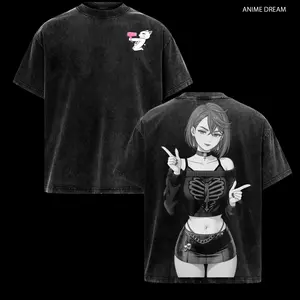 Dandadan Momo Ayase Anime Double Printed Vintage Washed Tee Unisex Oversize Anime Manga Washed Heavyweight Cotton T-shirt