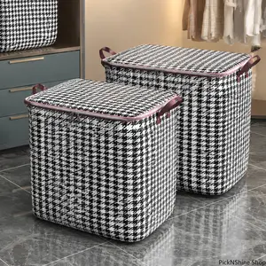 2PCS Grid Pattern Storage Bags – Foldable, Stackable & Durable Organizer for Clothes, Quilts, Blankets, Pillows & Toys, Space Saving Closet Storage for Off-Season Items