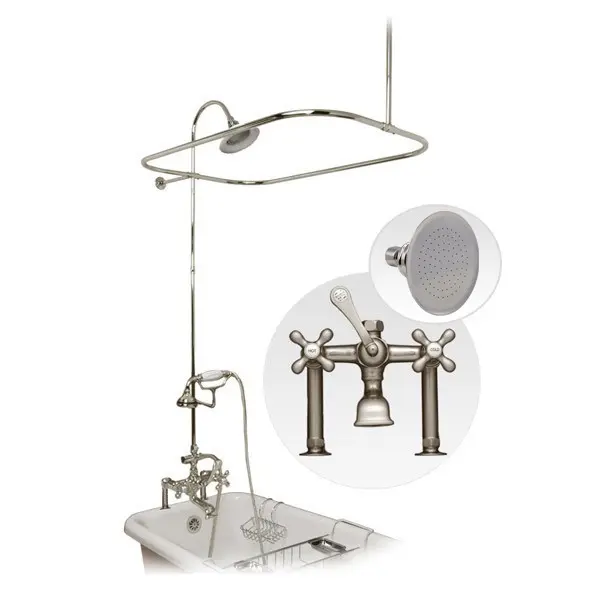 Bathroom 60-Inch Clawfoot Tub Rim-Mount Shower Enclosure, Brushed Nickel Finish with Faucet and Watering Can Shower Head