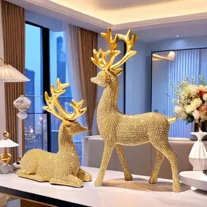 Golden Deer Resin Statue Home Decor, Lucky Reindeer Sculpture, Elegant Holiday Home Decoration Ornament, Perfect Match for Jewelry, Figurines