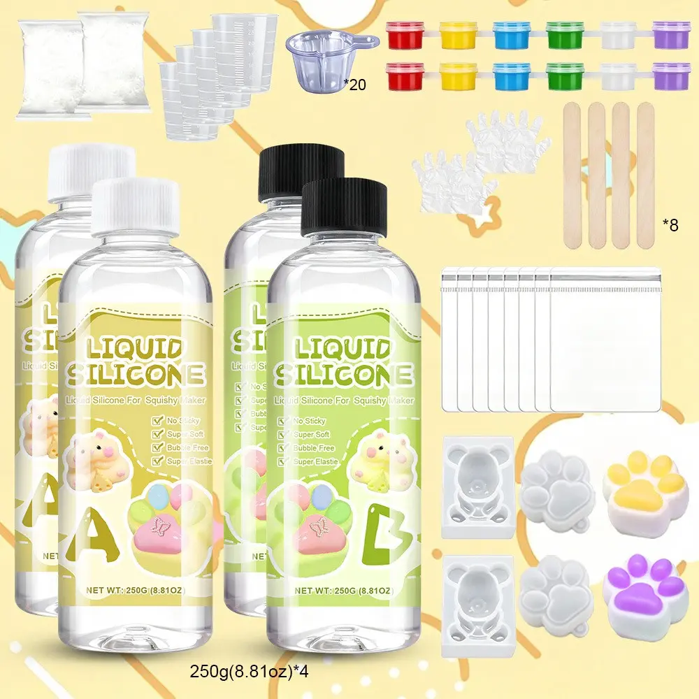 Taba Squishy Kit - Fun Fufu Squishy Making Kit with 14/35 OZ 1:1 AB Liquid, Cat Paw & Hamster Molding, Make Your Own Taba Squishy Kit Perfect for Project And Birthday Gift