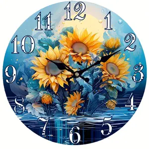 Sunflower Pattern Round Wall Clock, 1 Count Battery Powered Silent Clock, Home Decor for Living Room Bedroom Office, Battery Not Included